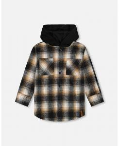 Детская флисовая толстовка с капюшоном, черно-коричневая клетка - для малышей/детей Deux par Deux, Black and brown plaid