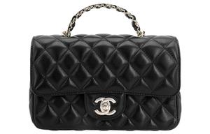 CHANEL Сумка на цепочке из ягненка, плечевая сумка, мини-кроссбоди женская черная