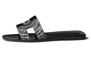 Оран Слайд Тапочки Женские Черно-Белые HERMES