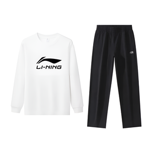 Li-Ning Casual Sportswear Unisex, белый sweatshirt+черный straight fit sweatpants