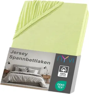 Простыня на резинке Джерси DreamScience 180x200 - 200x200 см, яблочно-зеленая, для матрасов высотой до 22 см - Мягкая и эластичная, эластичная по всему периметру, не требует глажки NYVI