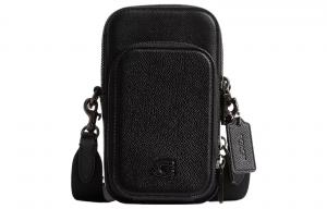 COACH Кожаный чехол для телефона с поперечным зерном Миниатюрная женская наплечная сумка через плечо Черная сумка кроссбоди