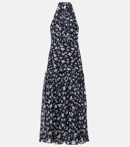 Платье миди из шелка Brock с халтернеем Veronica Beard, Navy Multi