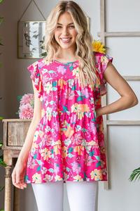 Блузка большого размера с цветочным принтом и оборками на рукавах, многоуровневая FASHNZFAB, цвет fuchsia multi