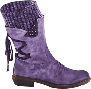 Женские широкий размер Ботинки до щиколотки Низкий каблук Боковая молния Свободные сапоги до середины голени Короткие ботильоны XAIODRAGONSKY, Purple