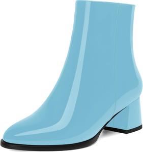 Женские ботинки NUMALEO с круглым носком, для путешествий и улицы, лаковые, стильные, на молнии, с толстым низким каблуком 5 см, высокие до щиколотки, Light Blue