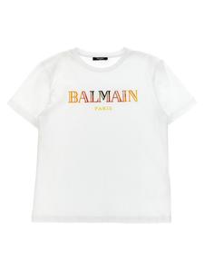 Футболка с вышивкой логотипа Balmain Kids, белый