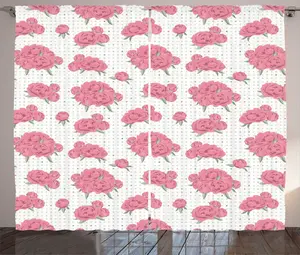 Штора ABAKUHAUS в деревенском стиле с цветочным рисунком, пионы с точками на изнанке, присборенная штора для спальни с петлями и крючками, 280 x 225 см, пастельно-розовый, бело-зеленый Abakuhaus