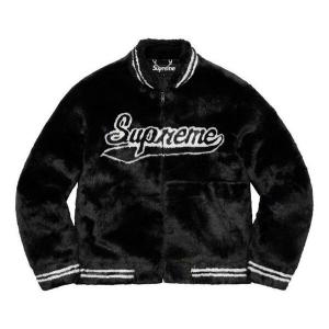Куртка faux fur varsity jacket 'black white' Supreme, черный