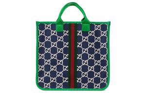 Хлопковая сумка-шопер в технике пике с аппликацией, детская, темно-синий/зеленый GUCCI