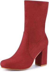Женские эластичные ботильоны Allegra K с круглым носком и блоковым каблуком, Red