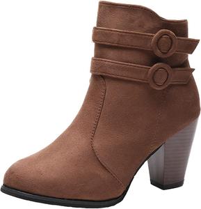 Женские ботильоны ZBYY с массивным высоким каблуком, заостренным носком, боковой молнией и средним каблуком, замшевые зимние короткие ботинки, Brown