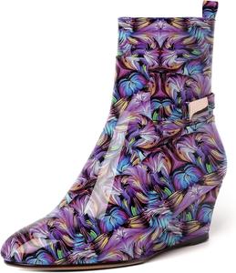 Женские ботильоны WAYDERNS на шнуровке с закругленным носком, лаковые, модные, на клиновидном низком каблуке, высотой 5 см, Purple Blue Paint