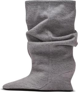 Женские сапоги средней высоты с мягкой посадкой, зауженным носком и танкеткой, свободные сапоги на широкую голень Aorikro, Grey