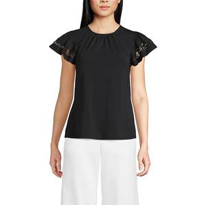 Женский легкий топ с круглым вырезом и рукавами-фонариками Lands' End, Black