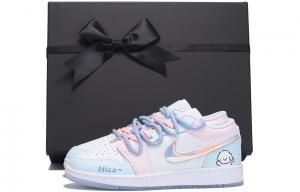 Jordan Детские баскетбольные кроссовки Air 1 с низким верхом, противоскользящие, белые, синие, для подростков