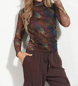 Длинный сетчатый водолазный топ с рукавами в мультицвете Veronica M