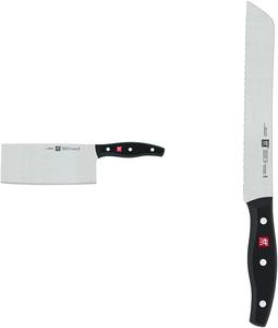 Китайский поварской нож Zwilling Twin Pollux, 7 дюймов, и нож для хлеба 1001371, длина лезвия: 20 см, зубчатое лезвие, рукоятка из нержавеющей стали/пластика, Twin Pollux, черный
