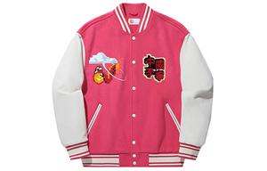 LiNing Бейсбольная куртка мужская сливово-красная бежево-белая, Raspberry Red Ecru