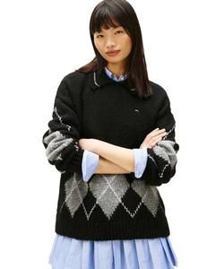 Свитер-поло оверсайз с ромбовидным узором