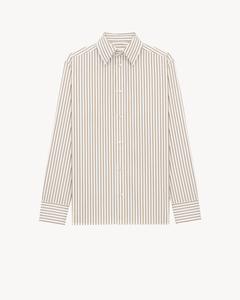 Рубашка CASSANDRE из полосатого хлопкового поплина Saint Laurent, бежевый
