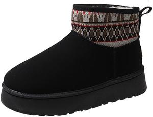 Женские пушистые домашние тапочки на платформе с меховой подкладкой, теплые и прочные короткие зимние ботинки до щиколотки с противоскользящей подошвой для улицы Generic, Black