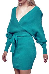 Облегающее мини-платье с рубчиком Wrap-Effect в цвете нефрита Fore, Jade