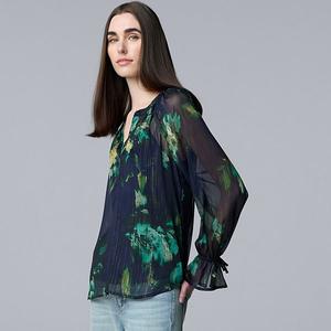 Блузка с присборенным воротником Petite Simply Vera Vera Wang, Navy Night Floral
