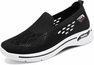 Женские слипоны для прогулок, повседневные легкие кроссовки с вырезами, удобные спортивные кроссовки, дышащие сетчатые тренеры, для путешествий, работы и вождения Generic, черный