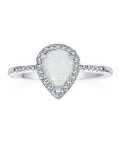 Изящное кольцо в форме груши с микропаве из фианитов (2-3 карата), украшенное белым синтетическим опалом, из стерлингового серебра Bling Jewelry, White
