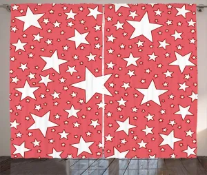 Штора ABAKUHAUS Coral Rustic, большие и маленькие светящиеся звезды, универсальные ленточные шторы для гостиной с петлями и крючками, 280 x 245 см, цвет: белый, коралловый, красный, красный Abakuhaus