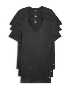 Хлопковые классические футболки с V-образным вырезом, набор из 3 штук Calvin Klein, черный