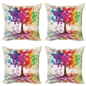 ABAKUHAUS Набор абстрактных чехлов для подушек (4 предмета), Разноцветное весеннее дерево, Современная двусторонняя цифровая печать, 40 см x 40 см, Многоцветный