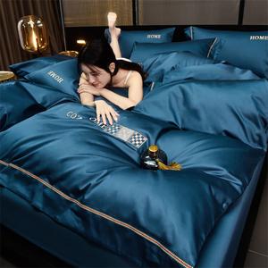 LUOLAI HOME Комплект постельного белья 1,5-местный, 4 предмета: простыня на резинке, пододеяльник 200x230 см, 2 наволочки, цвет Milton - светло-голубой, класс А