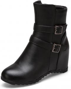 Женские модные ботильоны на средней танкетке с пряжкой, с круглым носком, молнией и скрытым каблуком, осенние стильные короткие ботинки JOEUSTY, Black