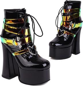Женские ботильоны на платформе SaraIris с массивным каблуком, шнуровкой и цепочкой с жемчугом, черные панк-готические ботинки