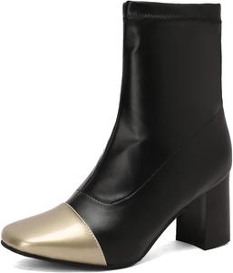 Ботильоны SHEMEE двух цветов для женщин с массивным каблуком, квадратным носком, высокие ботильоны на каблуке, без застежки, осенне-зимняя обувь, Black/Gold