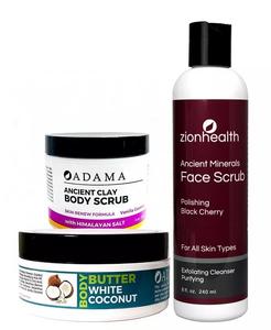 Набор Selfish Me, скраб для лица с черной вишней 8 унций + скраб для тела с ванилью и кокосом 4 унции + масло для тела с белым кокосом 4 унции Zion Health