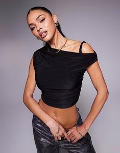 Двухслойный облегающий топ Missyempire черного цвета с перекрученными плечами