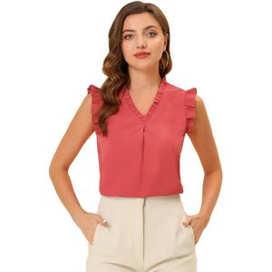 Женские блузки без рукавов с рюшами. Винтажные рабочие деловые топы 1950-х годов. ALLEGRA K, цвет Watermelon Red
