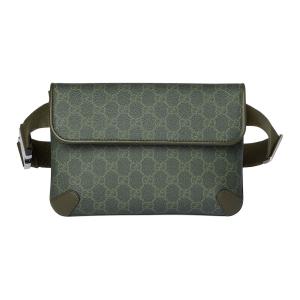 GUCCI Маленький поясной рюкзак GG Supreme с кожаной отделкой унисекс лесной зелёный
