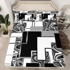 Erosebridal Комплект постельного белья Abstract Geometric с черно-белым серым мраморным узором и серебристо-серой клеткой, современный дизайн для детей и взрослых, White Grey Black