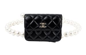 CHANEL Женская черная кожаная сумка через плечо для монет