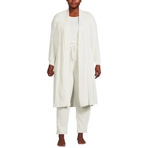Уютная женская пижама больших размеров Lands' End из 3 предметов: пижамный топ, пижамные штаны и халат для сна, цвет Ivory