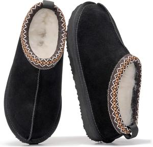 Тапочки Project Cloud для женщин из 100% натуральной кожи с натуральной подкладкой из австралийской овчины - нескользящие тапочки из ЭВА с памятью формы и мягким пушистым внутренним слоем (Nerita), Black