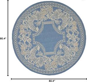 Ковер SAFAVIEH, 201 x 201 см, Courtyard Collection Round Blue / Natural CY3305 для дома и улицы, водонепроницаемый, легко чистится, для патио, заднего двора, прихожей