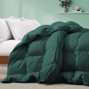 Unikome Роскошное одеяло из 100% мягкого хлопка с белым гусиным пухом, всесезонная вставка из пухового пера, зеленый
