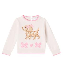 Свитер из хлопка и шерсти в технике интарсия Monnalisa, Ecru+Rosa Fairytale