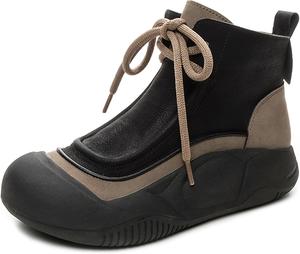 Женские ботильоны Lossarye из натуральной кожи с шнуровкой на платформе, ретро-стиль, защита от ударов, круглый носок, удобная подкладка из флиса, боковая молния, повседневные, с эффектом увеличения роста, Black Plush2