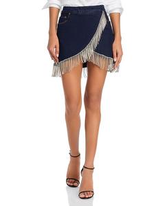 Мини-юбка из денима с бахромой и декором BLANKNYC, синий